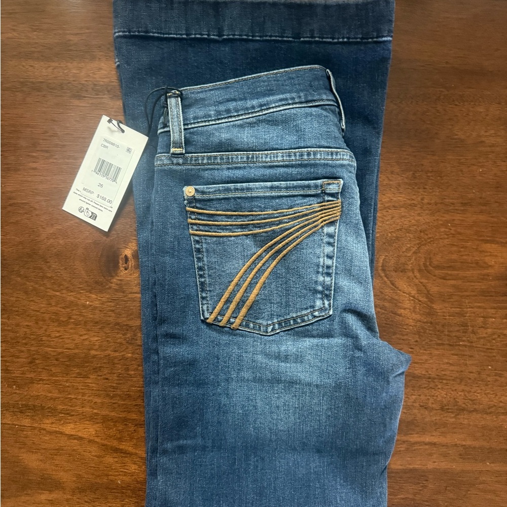 7 For All Mankind Blue Jeans with Gold Stitching